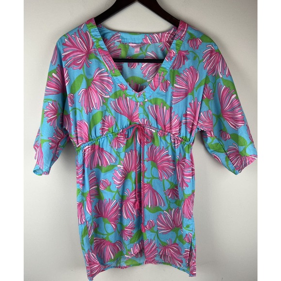 Lilly Pulitzer XS Beach Cover Up Tropical Pink Aqua - Picture 1 of 7